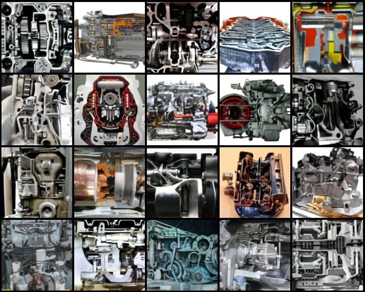 Cross-section of an engine showing internal components like pistons, crankshaft, and valves in detailed mechanical structure.