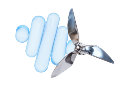 A wind turbine with visualization of wind flows.