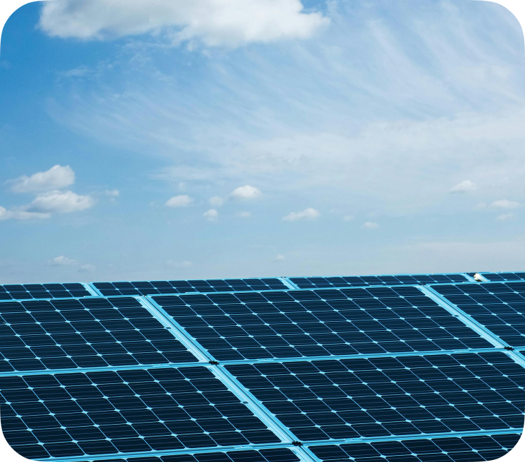 Solar panels with bright blue sky in the background demonstrating the prospects of AI-powered renewable energy field.