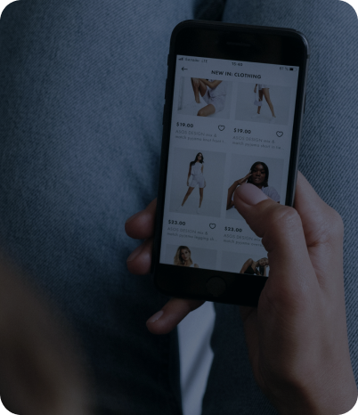 A woman using her smartphone to shop online.