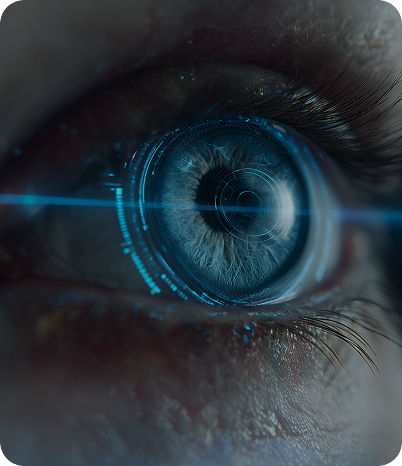 Human eye close-up, demonstrating iris as one of the means for AI-powered authentification.