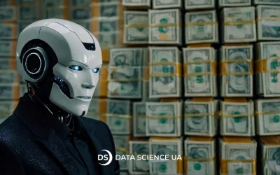 a futuristic robot in a bank