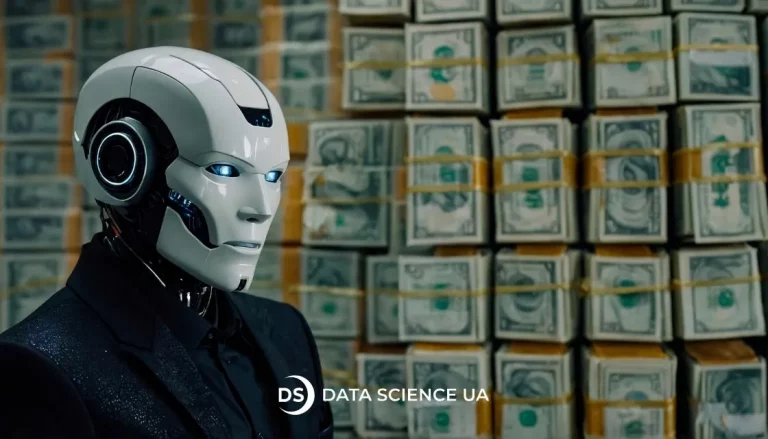 a futuristic robot in a bank